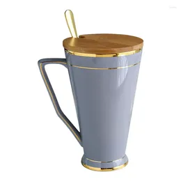 Mugs Ceramic Tea With Lid & Spoon Breakfast Milk Coffee Cup Drinkware Kitchen Drinking Utensils Wedding Gifts 450ML