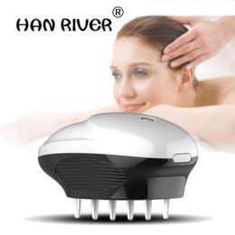 Home Beauty Instrument HANRIVER High Quality ABS+TPE Head Massager Mini Electric Meridian Massage Brush Multi functional Brain Equipment Q240508