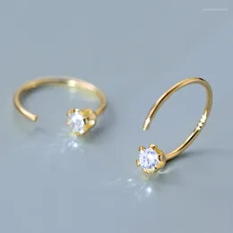 Stud Earrings High Quality Jewelry Real Pure 925 Sterling Silver Women Accessories Cubic Zirconia CZ 6 Gold Color