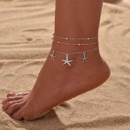 Anklets 3-piece Set Of Vacation Beach Style Alloy Starfish Pendant With Stacked Women's Ankles