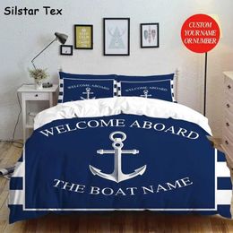 Bedding sets Customised name European bedding blue anchor bed linen double size bedding J240507