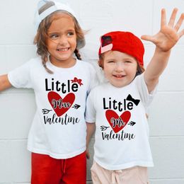 T-shirts Little Miss / Mr Valentine Print Girls T-Shirt Wild Tee Girl Valentines Day Party T Shirt Clothes Kid Gift Fashion Tops Tshirt T240509