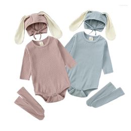 Clothing Sets 3Pcs Baby Girl Boys Romper Clothes Hat Socks Ear Cotton Solid Ribbed For Born Infant Bodysuit Costumes