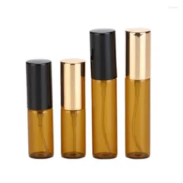 Storage Bottles 50Pcs Glass Bottle Clear Brown Perfume Vials 5ml 10ml Black Gold Lid Spray Pump Portable Refillable Packaging Container
