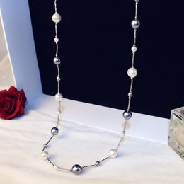 luxury designer jewelry women necklace gray white pearl necklace hot sale double sweater chains elegant long necklaces for girl gift 241m