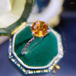 Cluster Rings Natural Citrine For Women Silver 925 Jewelry Luxury Gem Stones 18k Gold Plated Free Shiping Items Party Gifts