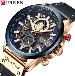 Curren Sports Uhren Watch Men Quartz Uhren Leder -Armband Sport Quarz Armbandwatch Chronograph Uhr Männliches kreatives Design Zifferblatt 26257623