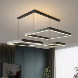 Chandeliers Nordic Led Home Decor Black Ceiling Hanging Lamp For Living Room Dining Kitchen Bedroom Square