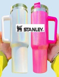 40oz Glitter with logo tumbler stainless steel with handle lid straw big capacity Shimmer glossy water bottle outdoor camping cup 1451660