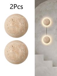 Wall Lamp 2pcs Yellow Travertine Scandinavian Bedroom Bedside Japanese Wabi-sabi Style B&B Staircase Ambient Light