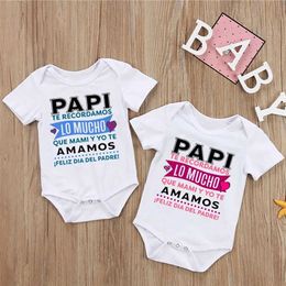 Rompers Spanish Printed Baby Romper Infant Jumpsuits Newborn Short Sleeves Bodysuits Boys Girls Fathers Day Dad Birthday Outfit Clothes T240509