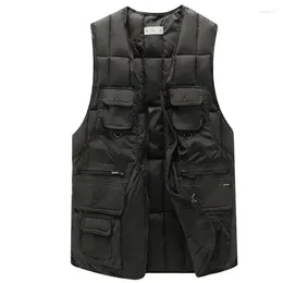 Men's Vests Multi Pocket Vest Men Gilet Tactical Winter Sleeveless Outerwear Many Pockets Warm Tops Cotton
