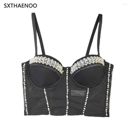 Women's Tanks SXTHAENOO 2024 Diamond Mesh Sexy Ladies Top Push Up Night Club Bralette Charming Cropped Vest Corset Ropa Para Mujer