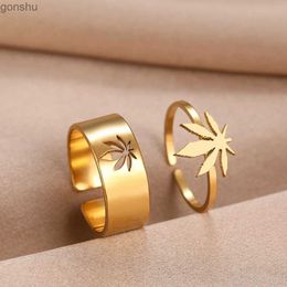 Couple Rings Stainless Steel Ring Vintage Maple Leaf Talisman Fashion Adjustable Couple Ring Womens Jewellery Wedding Eather Gift 2PCS/Set WX