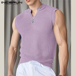 Men's Tank Tops INCERUN 2024 Korean Style Men Small V-neck Knitted Design Vests Leisure Streetwear All-match Sleeveless S-5XL