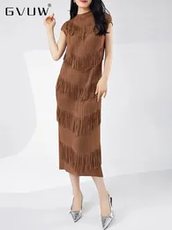 Casual Dresses GVUW Pleated Tassel Women Sleeveless Dress Round Collar Elegant Evening Party Summer 2024 Loose Female 17G6185