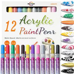 12st Set Waterproof Nail Art Graffiti Pen Abstrakt linjer Flower Sketch Ritning Borstar Kits Målande DIY Tools 240430