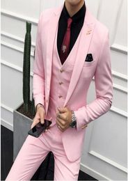 3PC Suit Men Brand New Slim Fit Business Formal Wear Tuxedo High Quality Wedding Dress Mens Suits Casual Costume Homme 2XL Pink2158258