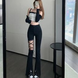 Women's Jeans Trousers Black High Waist S Torn With Pockets Ripped Slits Pants For Woman Holes Cowboy Original Cool Emo