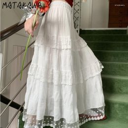 Skirts Matakawa Lace Ruffles Long Skirt Cascading Sweet Spring Summer White Faldas Mujer Korean Fashion Women