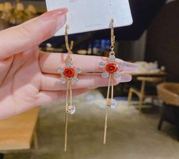 925 Dangle temperament fashion exaggerated geometric square diamond earrings net red simple female rectangular long section CGL7726550805