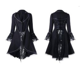 Wipalo Women Lace Trim Retro Coat Gothic Jacket Mediaeval Victorian LaceUp Bandage Jacket High Low Noble Court Dress Overcoat8994478