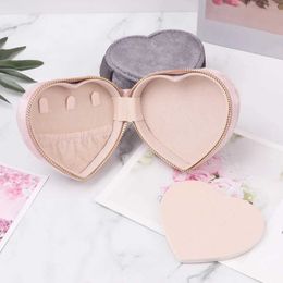 Jewellery Boxes Mini Heart-shaped Velvet Jewellery Box Portable Earrings Ring Necklace Storage Jewellery Packaging Display Box for Travel Wholesale
