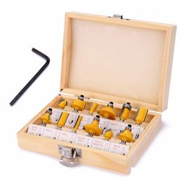 Power Tool Sets 12Pcs Milling Cutter Router Bit Set 8Mm Wood Carbide Shank Mill Woodworking Trimming Engraving Carving Cutting Tool Dhjw5
