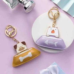 Keychains Lanyards 2023 Pet Dog Bear Souvenir Keychain Luxury Leather Pendant Backpack Keyring Charms Car Keychain Couple Gift Keychain Holder J240509