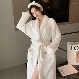 Women's Sleepwear Thickened Warm Flannel Robe Women Long Kimono Bathrobe Gown Winter Coral Fleece Nightwear With Pocket Casual Home Wear