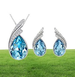 10sets austrian crystal Jewellery set 925 sterling silver P Jewellery set with diamonds necklace and a pair of earrings ovski Crystal6094685