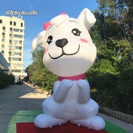 8mH (26ft) Customised Inflatable Cartoon Animal Mascot Lighting Dog Sculpture Blow Up Puppy Model Balloon With Led Lights For Party Night