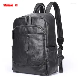 Backpack Genuine Leather Men's First Layer Cowhide 14-Inch Laptop Bag Travel Student Ins Schoolbag