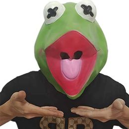 Party Masks Kermit Frog Meme Mask Sad Novel Interesting Animal Latex Man Halloween Role Playing Makeup Prop One Size Q240508