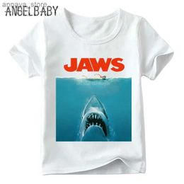 T-shirts Childrens Fashion Jaws Movie Printed T-shirt Summer Childrens Casual Short sleeved Top Baby Boys/Girls Funny T-shirtL2405