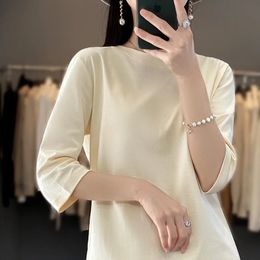 Mercerized Cotton Cropped Sleeve Female Spring And Summer Round Neck Loose 100% Cotton Short Sleeve Bottoming T-Shirt 240509
