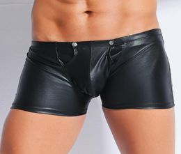 Mens Underwear Boxers Sexy Men Black Faux Leather Lingerie Stage U Convex Pouch Zipper Open Crotch Patent Leather Boxers Shorts Un5095093