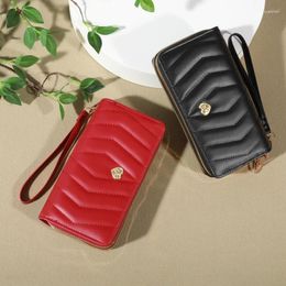 Wallets Chic Faux Leather Wallet - Double Zipper Security Coin Purse & Card Slots Fashionable Wristband Clutch For Everyday