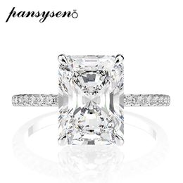 PANSYSEN Real 925 Sterling Silver Emerald Cut Created Moissanite Diamond Wedding Rings for Women Luxury Proposal Engagement Ring CX2006 272M