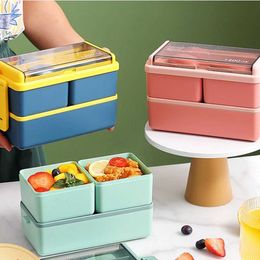 Lunch Boxes Bags 2-Layer Lunch Box Portable Compartment Fruit Food Box Microwave Lunch Box with Fork and Spoon Picnic Fresh Boxes for Kids