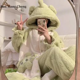 Women's Sleepwear Runxiangcheng 2024 Autumn And Winter Plush Thickened Fashion Cute Coral Pyjama Set