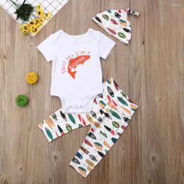 Clothing Sets Boys Fish Printed Romper Set Short Sleeve And Letter Tops With Long Pants Hat