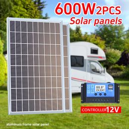 600W500W Solar Panel Kit Complete12V Polycrystalline Power Portable Outdoor Rechargeable Solar Cell Solar Generator for Home 240508