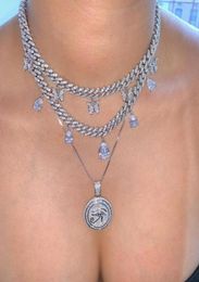 4110CM Extend Box Chain Geometric Round Coin Pendant Engraved Evil Eye Lucky Iced Out Bling CZ Women Necklace8525082