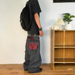 Men's Jeans Street Vintage Y2K Harajuku Wash Black Multiple Pockets Baggy Denim Pants Mens Womens High Waist Wide Trousers