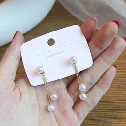 Dangle Chandelier Korean Design Long Drop Earrings Cute Tassel Irregular Circle Teardrop Simulated Pearl Earrings For Women Girl Gift