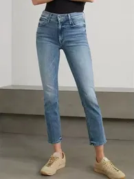 Women's Jeans Ladies High Waist Pockets Zipper Ankle-Length Pants Autumn Women Blue Warm All-Match