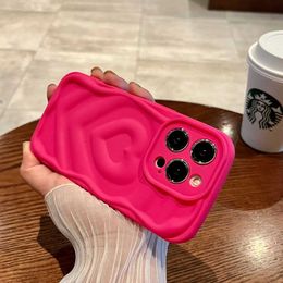 Cell Phone Cases Cute Wavy-edge Candy Colours Stereo Heart Shape Girl Phone Cover Case For Iphone 15 14 13 12 11 Pro Xs Max Anti-fall Coque Fundas J240509