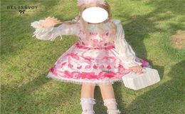 Summer Jsk Sweet Strawberry Sleeveless Dress Lolita Pink Ruffled Bubble Cherry Sling Kawaii Girl Loli Cosplay 2105203588674
