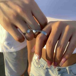 Couple Rings 2PCS punk heart-shaped couple matching ring set female creative magnet distance lover promise ring adjustable trend jewelry WX